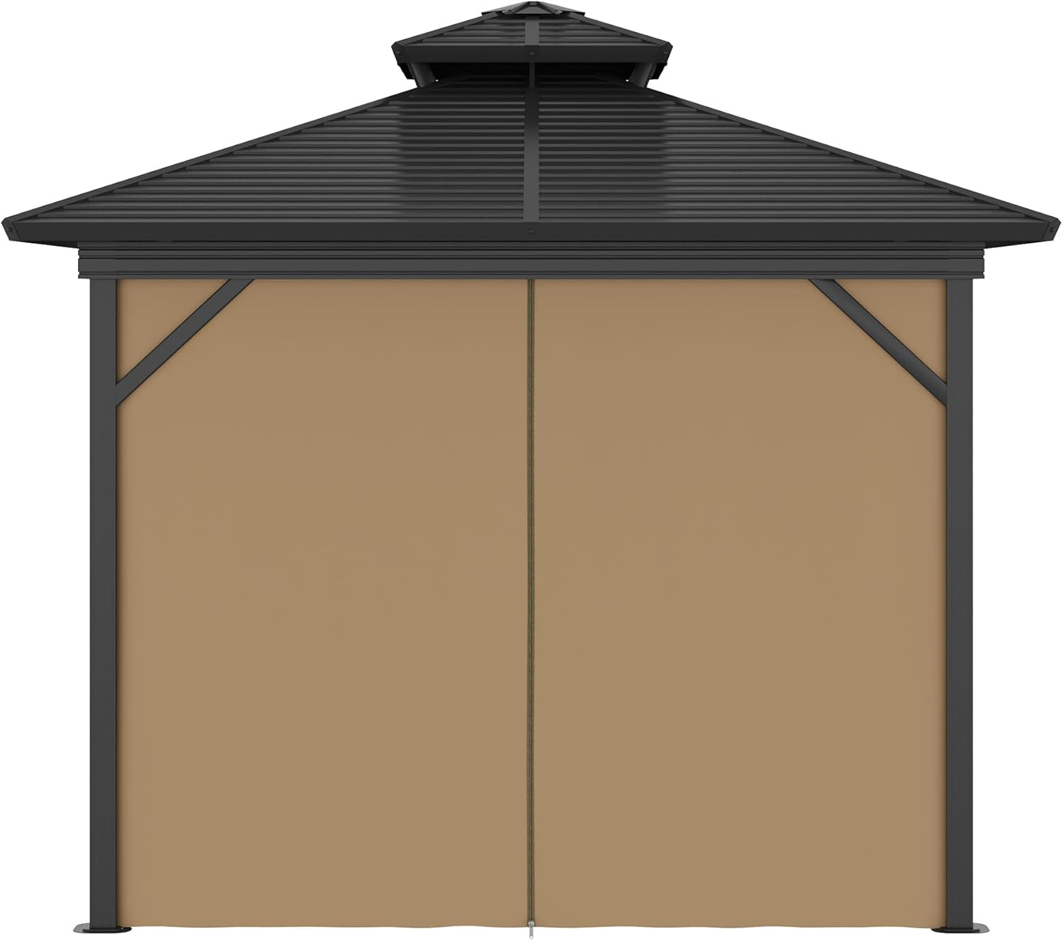 10' X 10' Hardtop Gazebo with Curtains and Netting, Permanent Pavilion Metal Double Roof Gazebo Canopy with Aluminum Frame and Hooks, for Garden, Patio, Backyard, Dark Brown