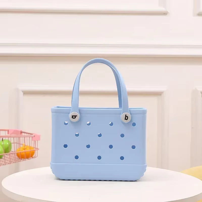 EVA Waterproof Summer Storage Basket Mini Kid Beach Bogg Bag Women Shopping Bag Picnic Rubber Jelly Tote Bogg Bag Kid Purses