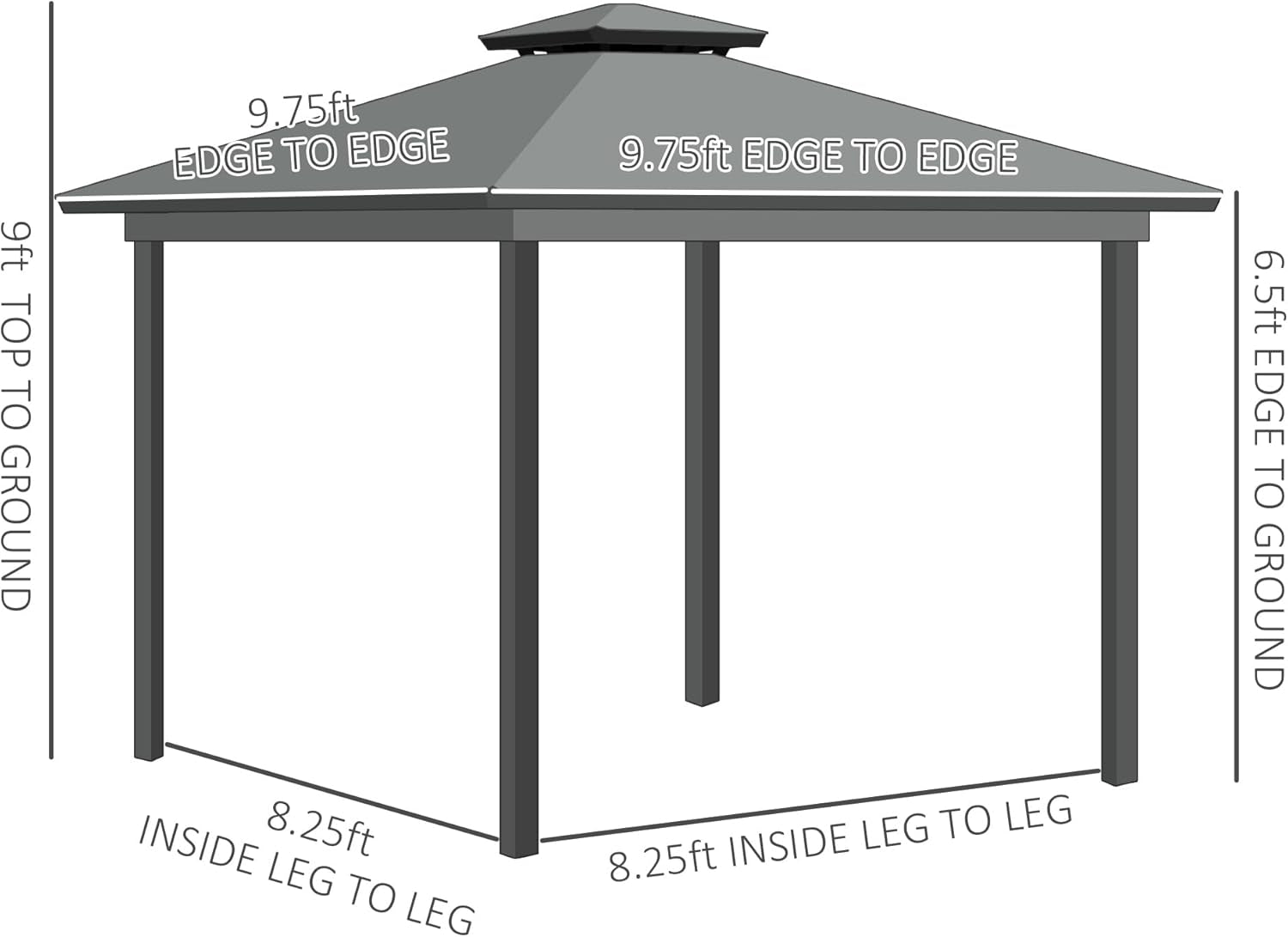 10' X 10' Hardtop Gazebo with Curtains and Netting, Permanent Pavilion Metal Double Roof Gazebo Canopy with Aluminum Frame and Hooks, for Garden, Patio, Backyard, Dark Brown