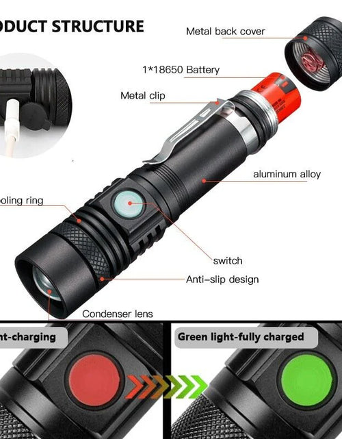 Load image into Gallery viewer, Super Bright 90000LM LED Tactical Flashlight Zoomable with Rechargeable Battery
