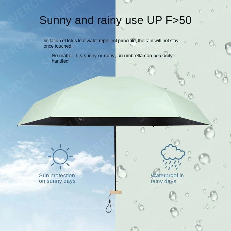 15Cm Mini Portable Compact Pocket Umbrella for Women Light 6 Folding Sun Protection Ultraviolet Umbrella Parasol with Case Set