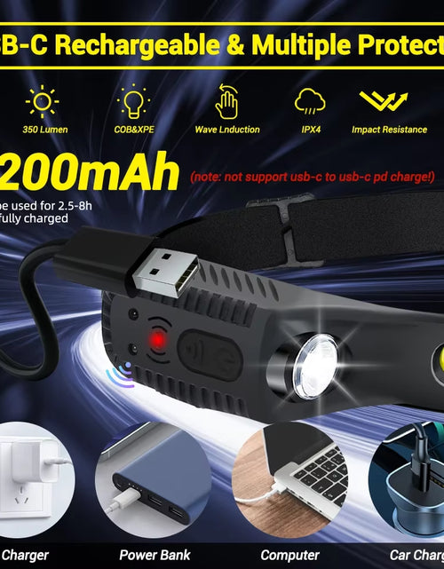 Load image into Gallery viewer, USB Rechargeable LED Sensor Headlamp XPE+COB Headlight Led Head Torch Camping Search Light Head Flashlight for Fishing Lantern
