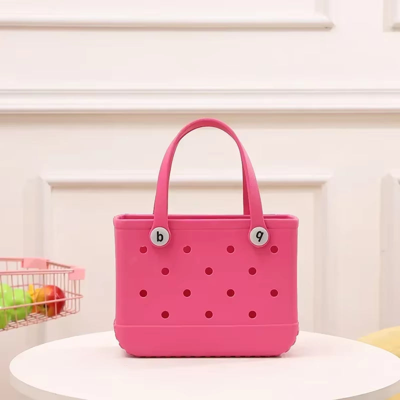 EVA Waterproof Summer Storage Basket Mini Kid Beach Bogg Bag Women Shopping Bag Picnic Rubber Jelly Tote Bogg Bag Kid Purses