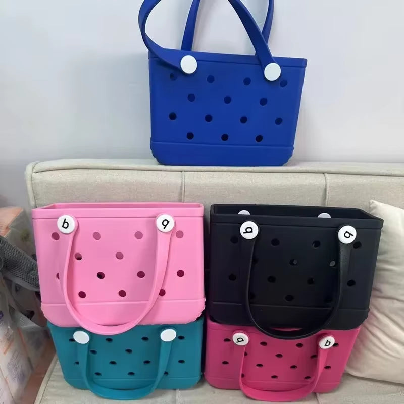 EVA Waterproof Summer Storage Basket Mini Kid Beach Bogg Bag Women Shopping Bag Picnic Rubber Jelly Tote Bogg Bag Kid Purses