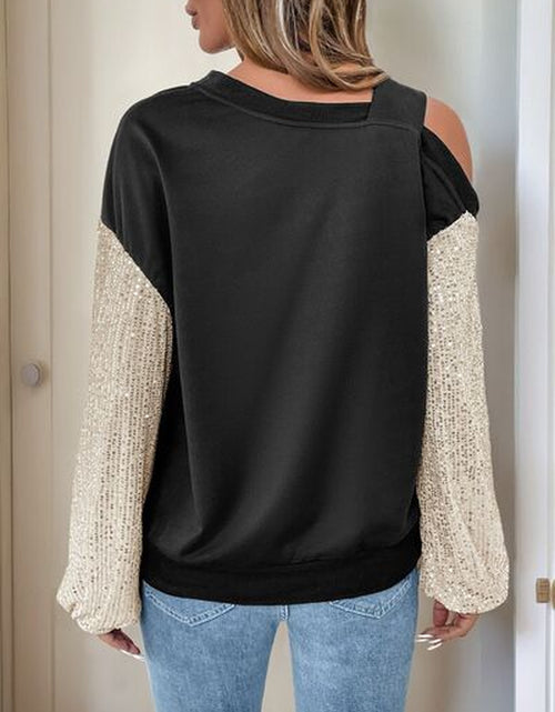 Load image into Gallery viewer, Perfee Sequin Asymmetrical Neck Long Sleeve Sweatshirt
