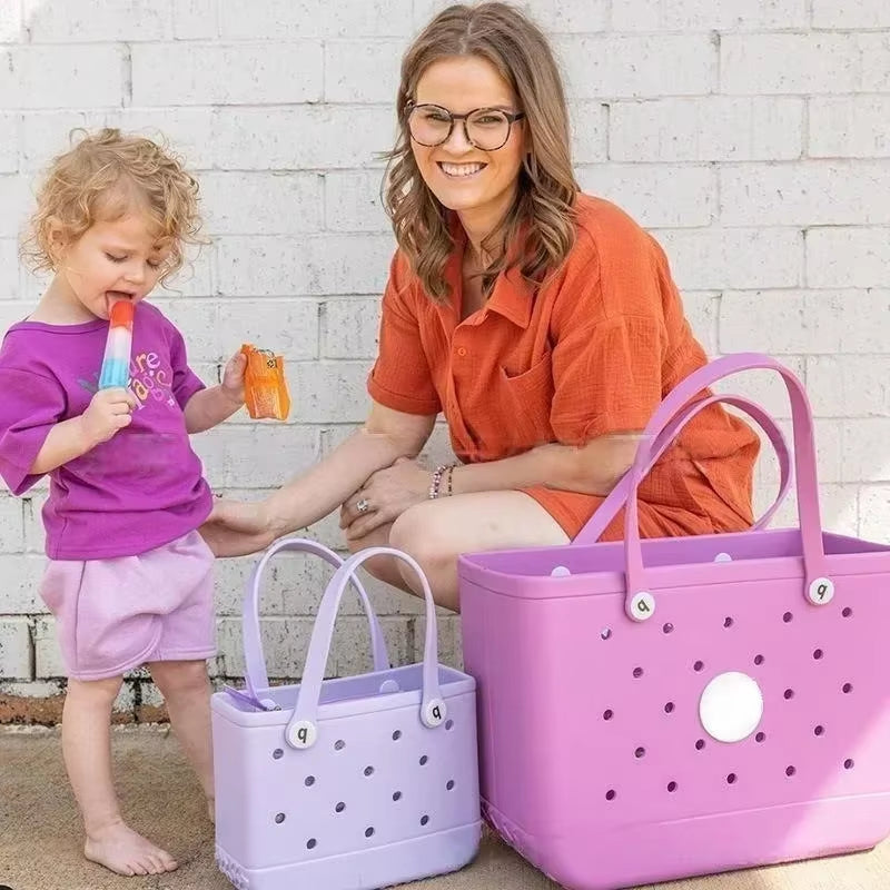 EVA Waterproof Summer Storage Basket Mini Kid Beach Bogg Bag Women Shopping Bag Picnic Rubber Jelly Tote Bogg Bag Kid Purses