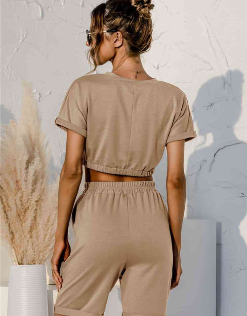 Load image into Gallery viewer, Short Sleeve Cropped Top and Drawstring Shorts Lounge Set
