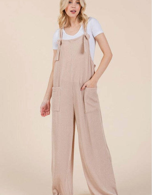 Load image into Gallery viewer, BOMBOM Knot Straps Wide Leg Ribbed Overalls with Pockets
