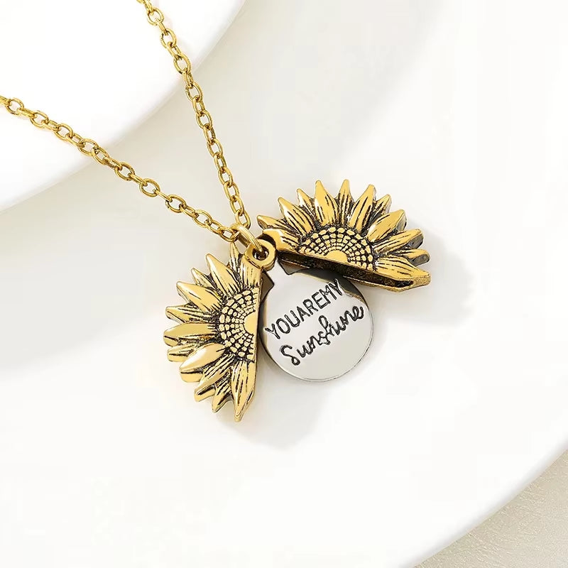 Sunflower Necklaces for Women Stainless Steel Open Locket You Are My Sunshine Sunflower Necklace Birthday Party Jewelry Gift BFF