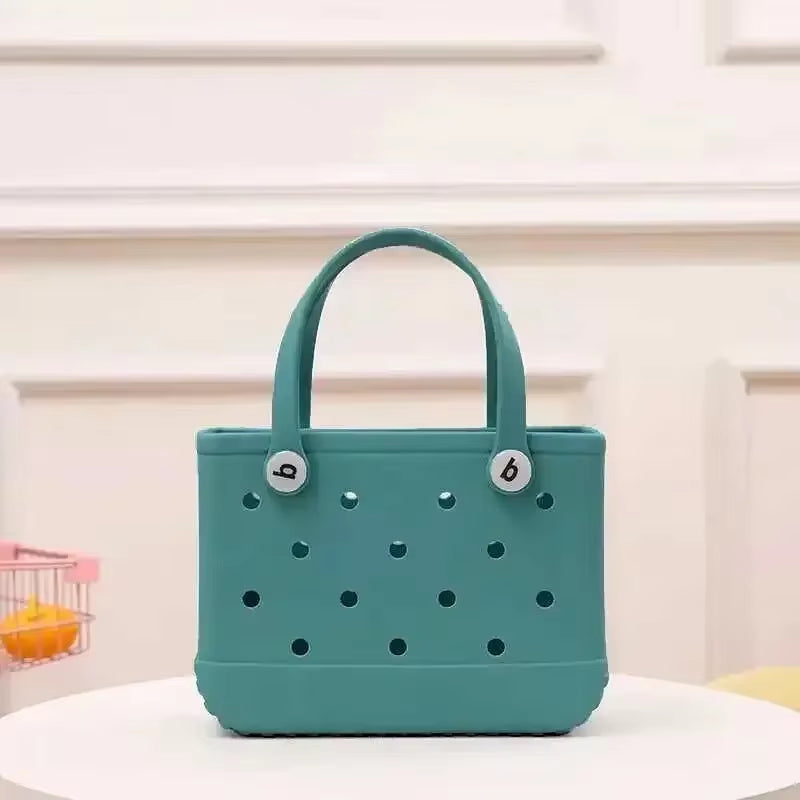 EVA Waterproof Summer Storage Basket Mini Kid Beach Bogg Bag Women Shopping Bag Picnic Rubber Jelly Tote Bogg Bag Kid Purses