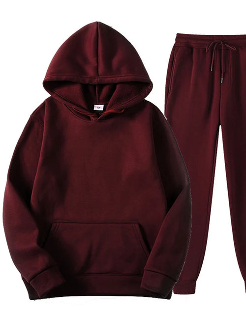 Load image into Gallery viewer, New Men Women Tracksuit Hoodies Casual Solid Color Thick Pullover and Long Pant 2-Piece Set Men Autumn Fleece Jogger Sports Suit
