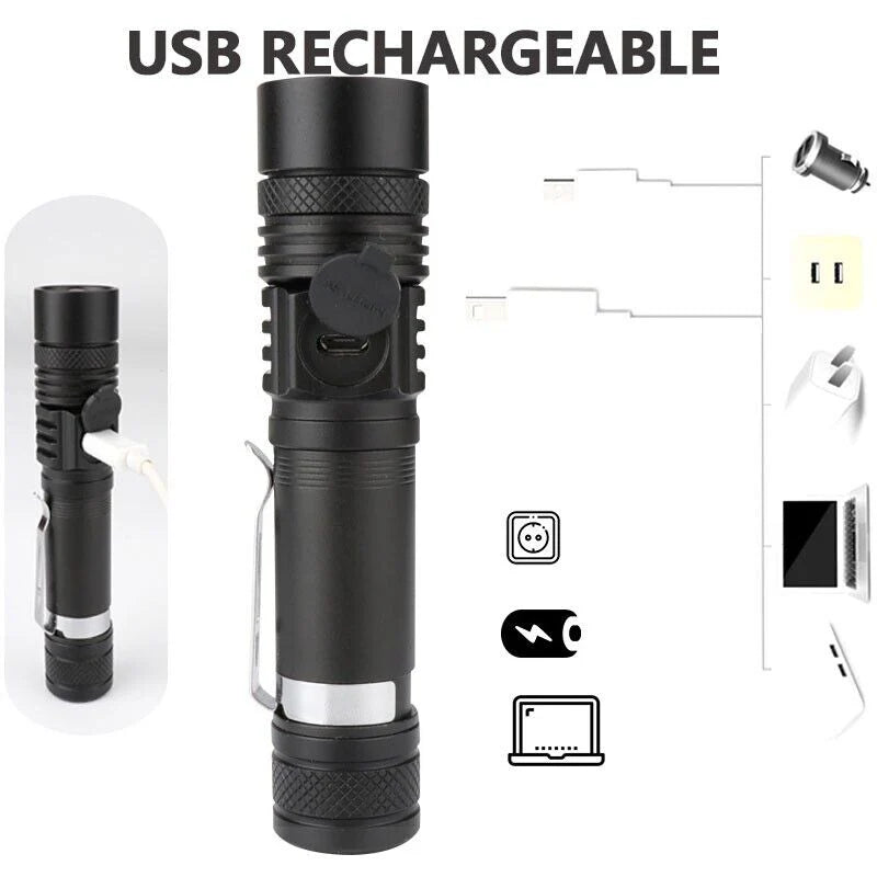 Super Bright 90000LM LED Tactical Flashlight Zoomable with Rechargeable Battery