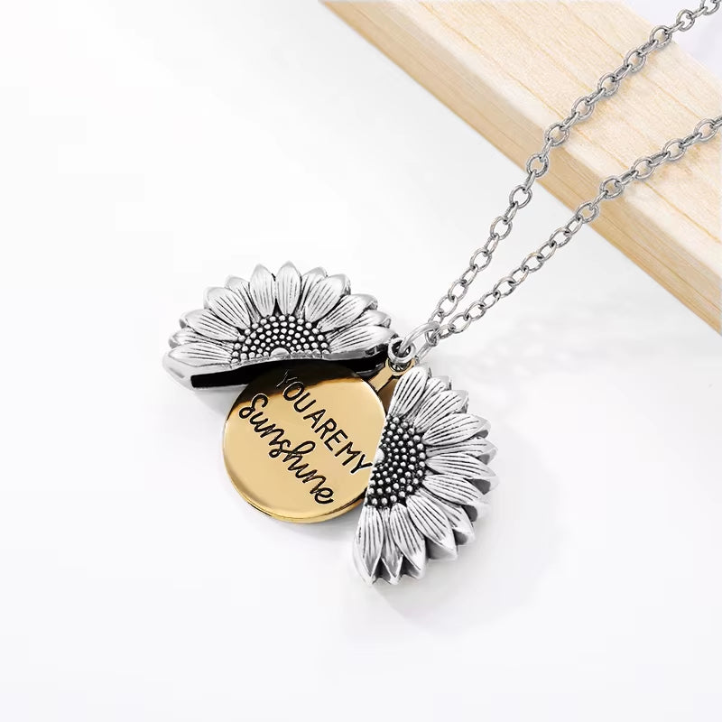 Sunflower Necklaces for Women Stainless Steel Open Locket You Are My Sunshine Sunflower Necklace Birthday Party Jewelry Gift BFF