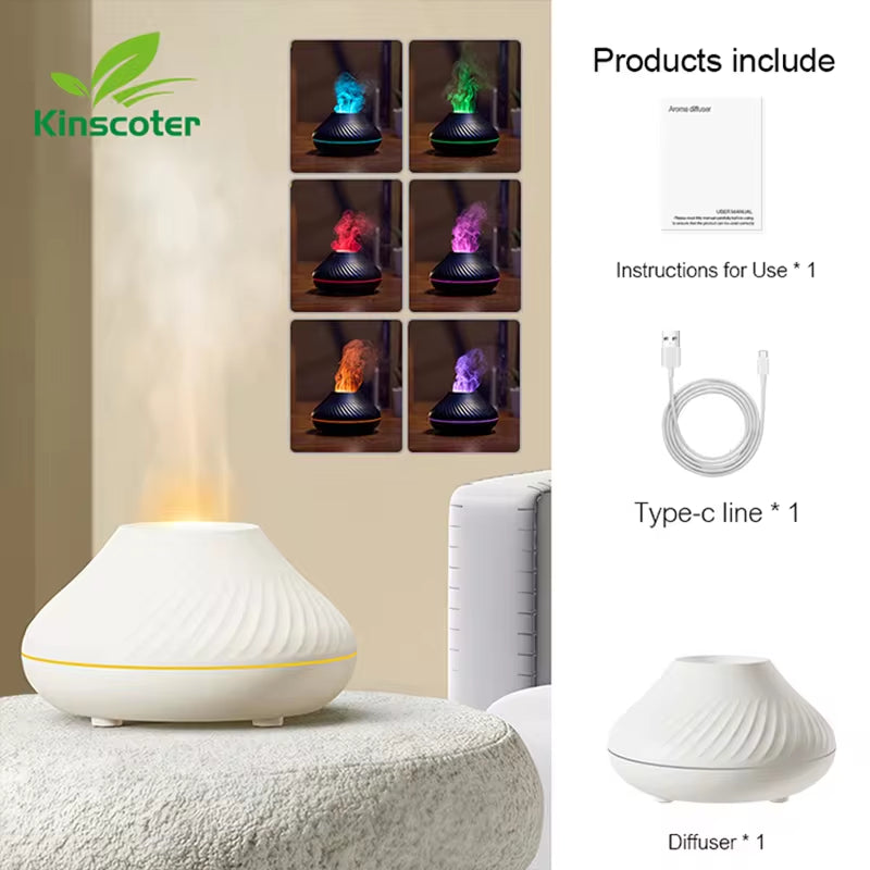 Volcanic Aroma Diffuser Essential Oil Lamp 130Ml USB Portable Air Humidifier with Color Flame Night Light