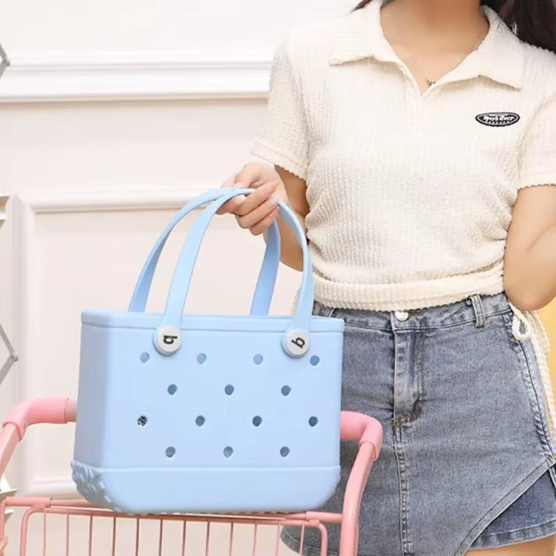 EVA Waterproof Summer Storage Basket Mini Kid Beach Bogg Bag Women Shopping Bag Picnic Rubber Jelly Tote Bogg Bag Kid Purses